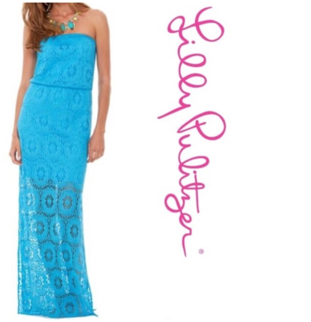 Lily Pullitzer Emmett Maxi Ariel King Stress dress small Strapless Resort Beachy